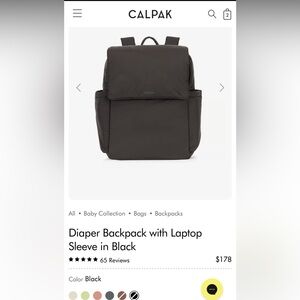 Calpak Diaper Backpack with Laptop Sleeve in Black